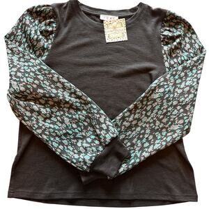 THML Wild At Heart Leopard Sleeve Sweater Blue Gray Black S 🐆✨